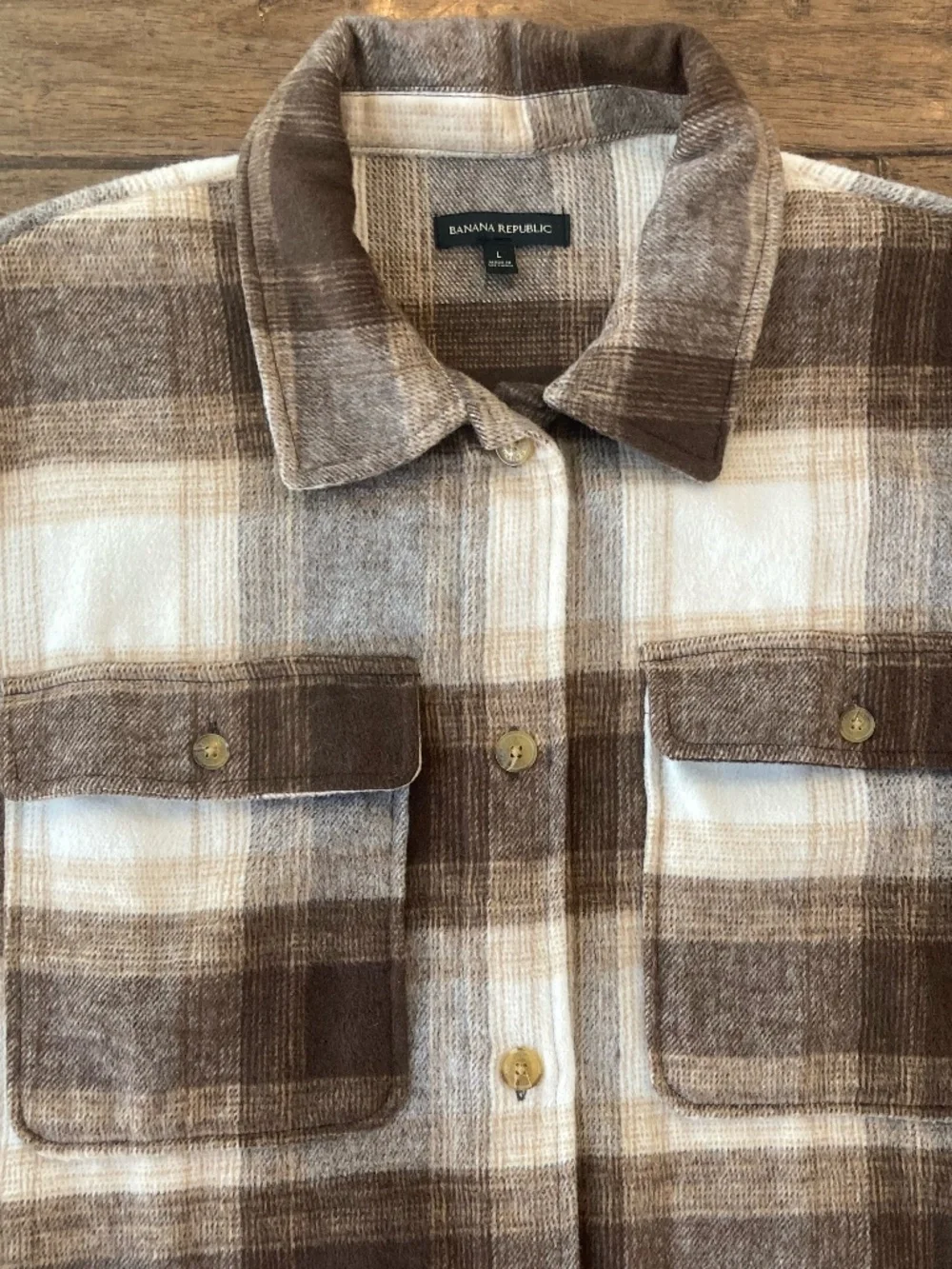 Banana Republic Shacket Jacket Brown Plaid sz Large Oversized Cozy Cabin